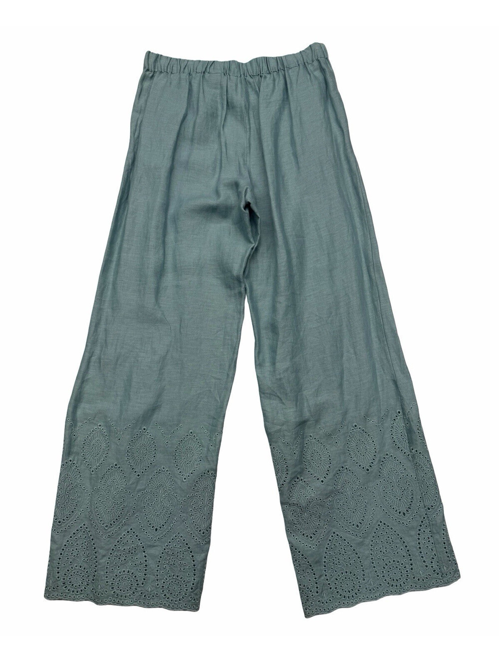 Elie Tahari Lesley Shirt & Pant 2 Piece Set Embroidered Linen Blue Breeze Size M - Picture 6 of 11